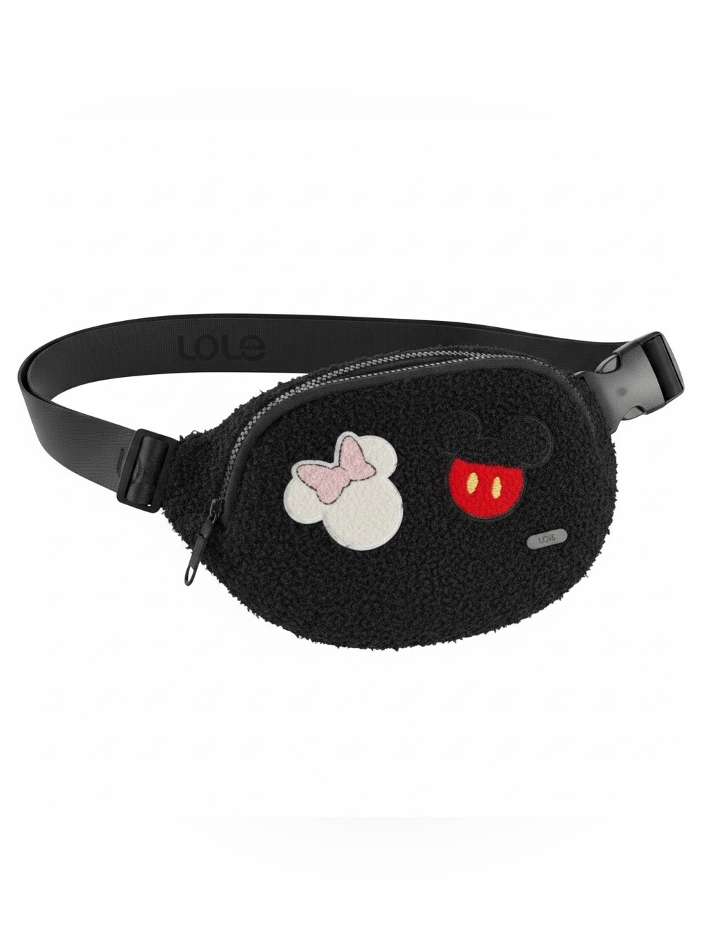 Lole Kids Black Sherpa Belt Bag with Minnie & Mickey Patches - Picture 2 of 4